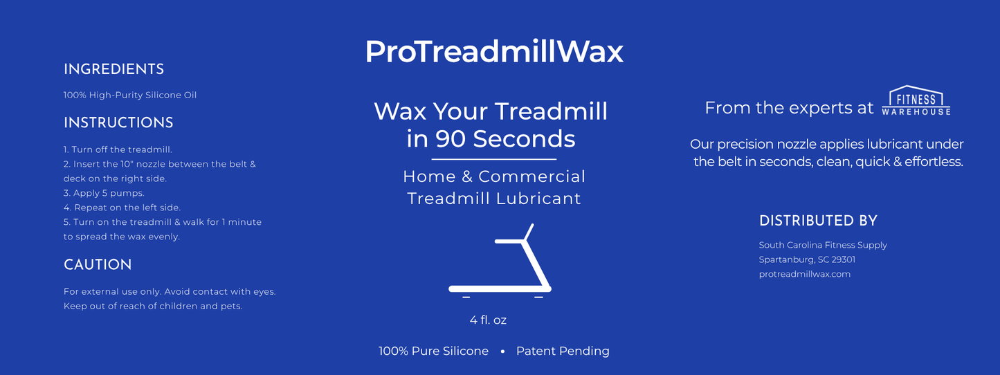 Pro Treadmill Wax 4oz. Residential Size (3 year supply when used quarterly)